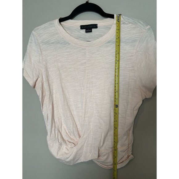 Women's Pink Summer Crop Top Solid Short Sleeve Twist Front Tee T-Shirt Size L - Picture 9 of 9